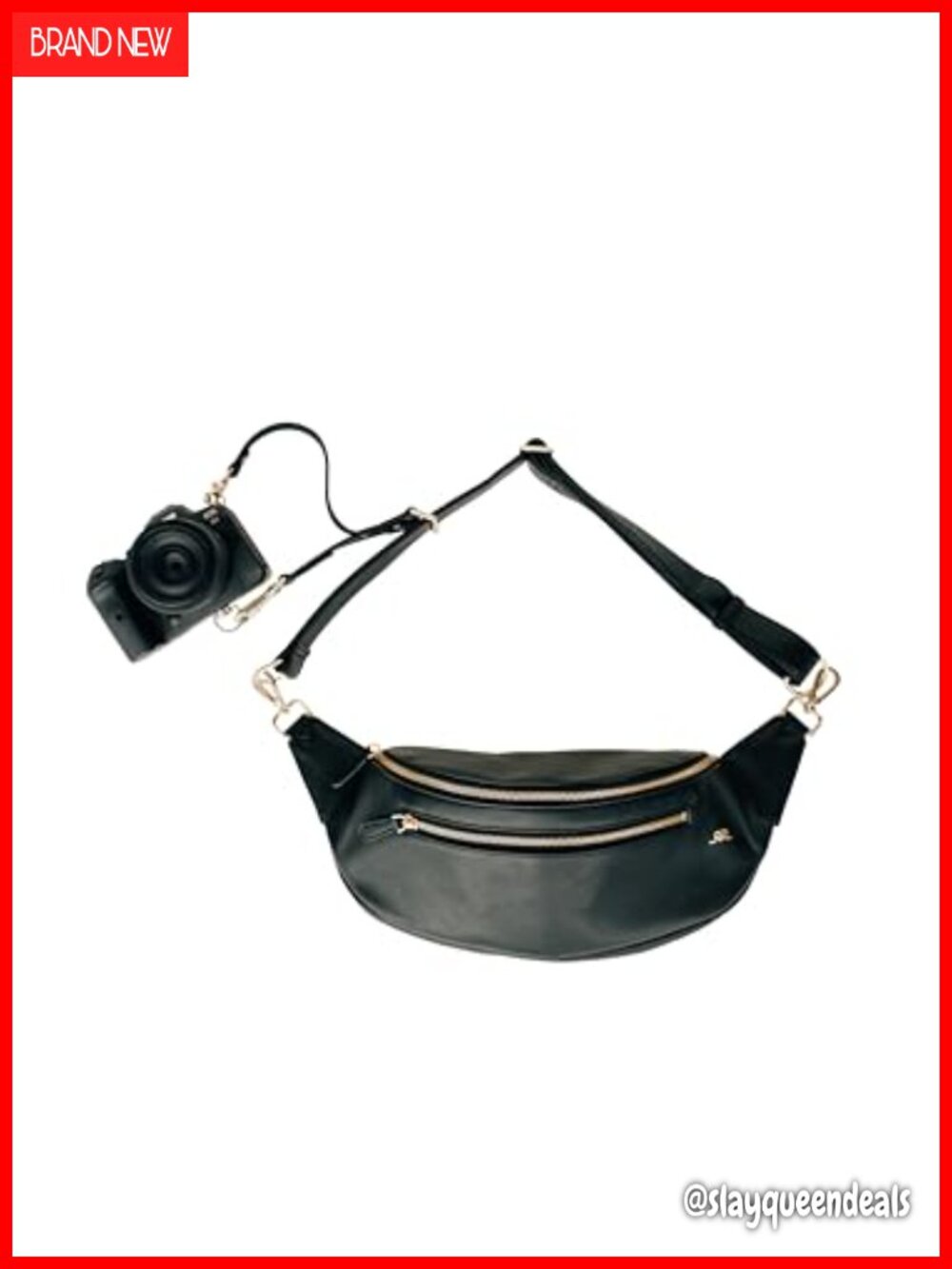 Vegan Leather Camera Crossbody Bag Adjustable Strap Zipper Messenger